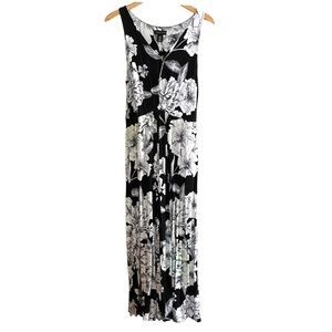 Adrienne Vittadini Black White Floral Maxi Dress